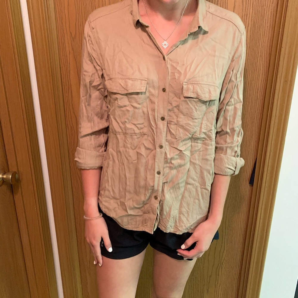 Tan button up